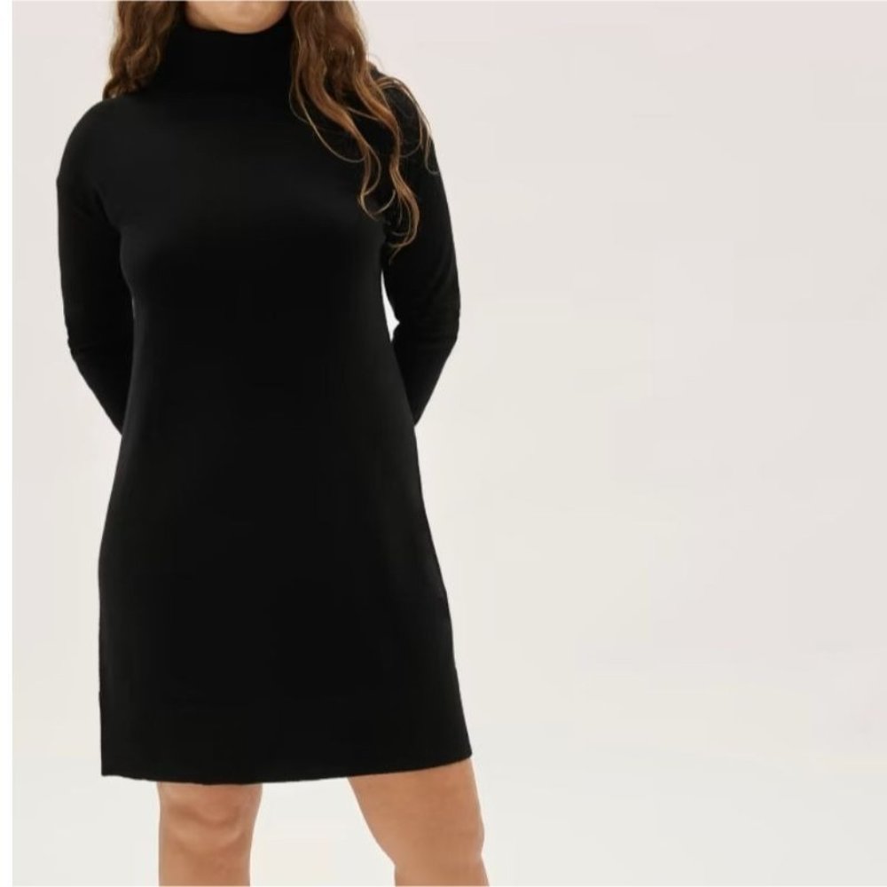 Everlane Black The Cashmere Turtleneck Dress Large Women's Sweater Dress 0141